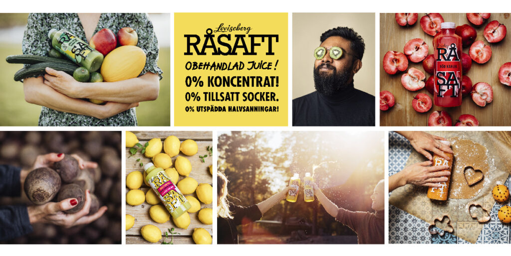 Grafisk deisgn och marknadsföringsbilder av råsaftjuice
